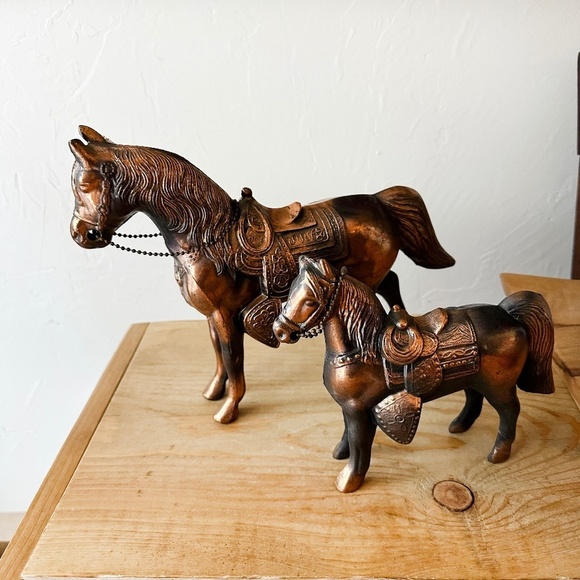 Vintage‎ Metal Horse Set Copper Brass Mother Pony - Picture 1 of 14